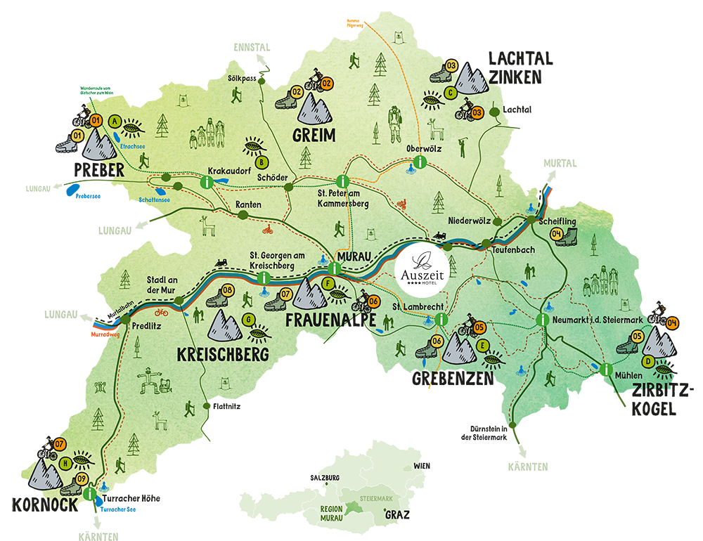 Wanderkarte der Region Murau beim Wanderurlaub Steiermark
